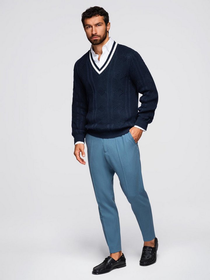 OMBRE V-Ausschnitt-Pullover Herrenpullover mit Zopfmuster und V-Ausschnitt – Bild 3 von 5