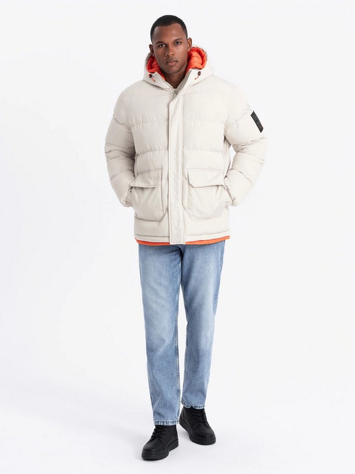 OMBRE Winterjacke Sportliche, warme Herrenjacke mit doppelter Kapuze – Bild 5 von 5