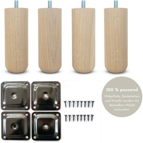Omformo Möbelfuß Möbelfüße Rundo in Eiche Massivholz, (Set, 4-St., 4), für alle gängigen Möbelstücke und Sofas mit M8 Gewinde