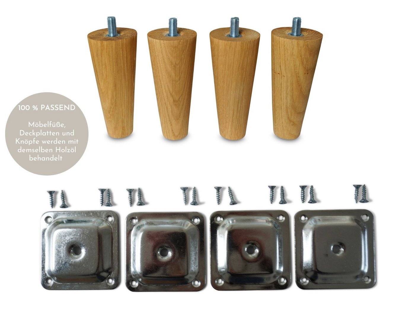 Omformo Möbelfuß Möbelfüße Upp in Eiche Massivholz, (Set, 4-St., 4), für alle gängigen Möbelstücke und Sofas mit M8 Gewinde – Bild 4 von 4