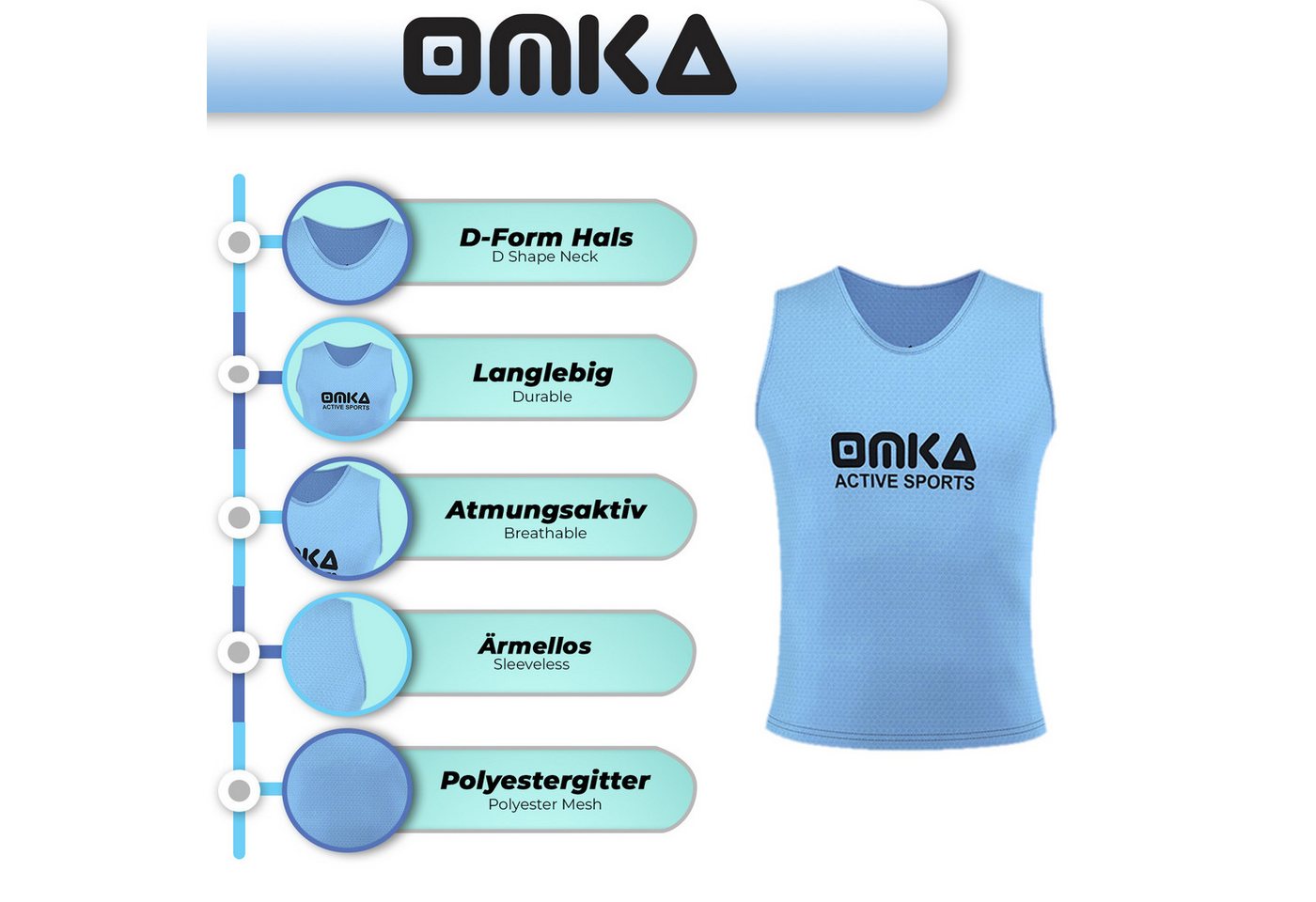 OMKA Trainingsleibchen OKLB01 6er Pack (Spar-Set, 6er-Pack) 6er Set OMKA Fußball Leibchen Trainingsleibchen – Bild 3 von 4