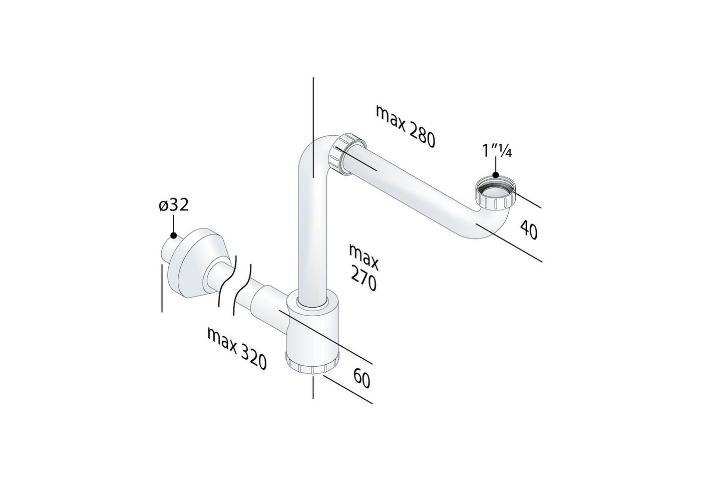 OMP TEA Spa Siphon TEA 1 1/4 x Ø 32 mm Raumspar Flaschensiphon Geruchsverschluss – Bild 2 von 2