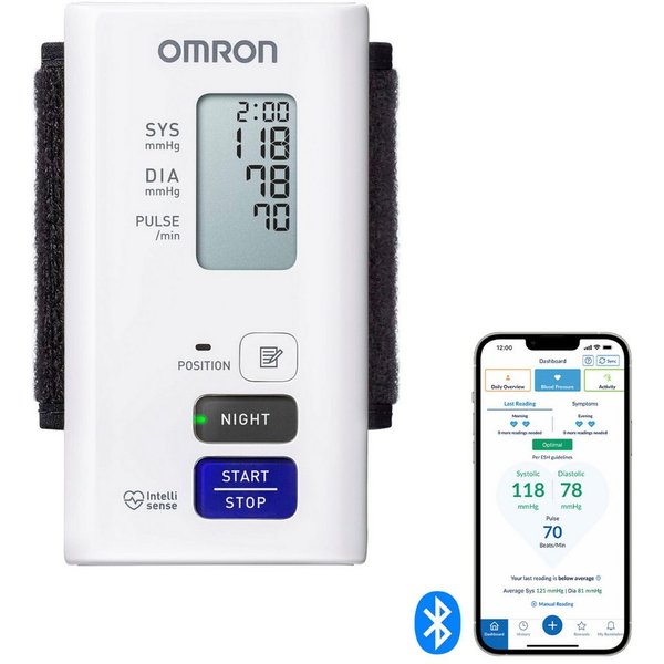 Omron Handgelenk-Blutdruckmessgerät NightView, geräuschlose Blutdruckmessungen am Tag und in der Nacht, klinisch validiert, geräuschlos und komfortabel, mit kos
