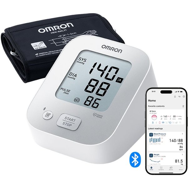 Omron Oberarm-Blutdruckmessgerät X2+ Connect, Universalmanschette (22-42 cm), mit kostenloser App, Erkennt unregelmäßige Herzschläge, präzise, einfache Anwendun