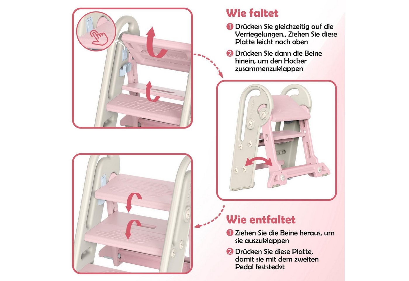 Onasti Tritthocker Kinder-Trittleiter, Tritthocker, Klappbar mit 3 Stufen – Bild 2 von 5