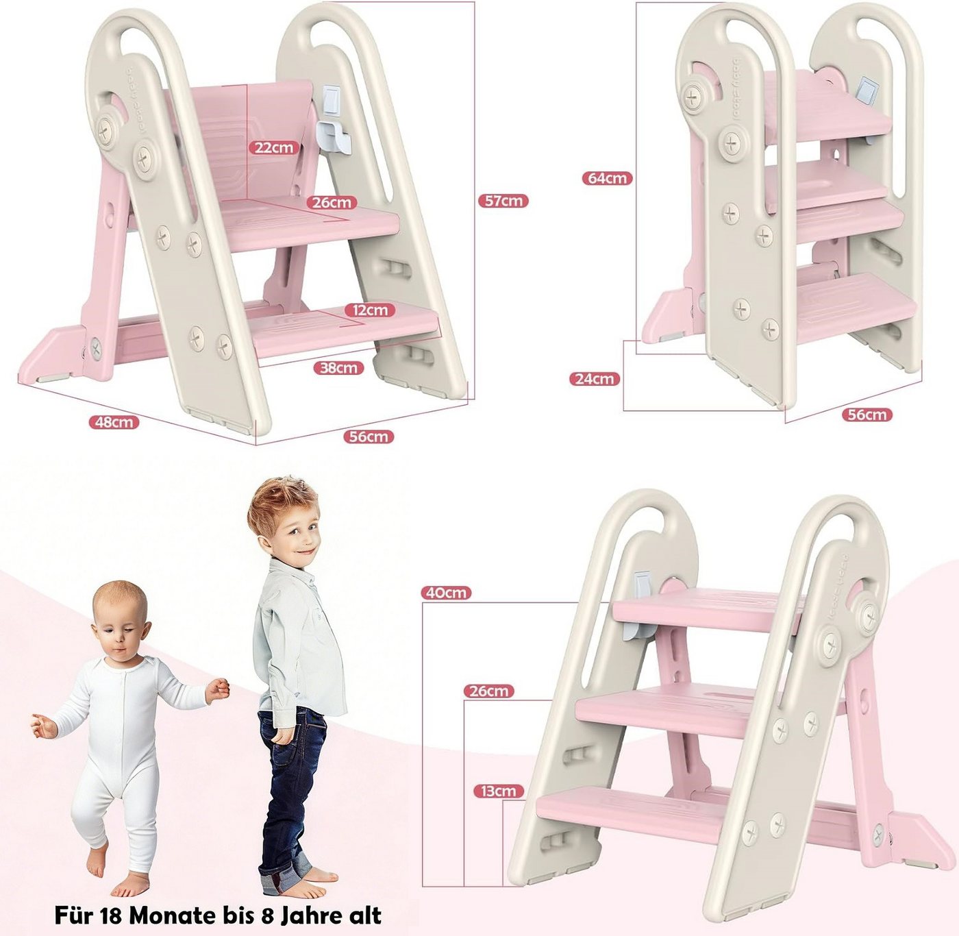 Onasti Tritthocker Kinder-Trittleiter, Tritthocker, Klappbar mit 3 Stufen – Bild 3 von 5