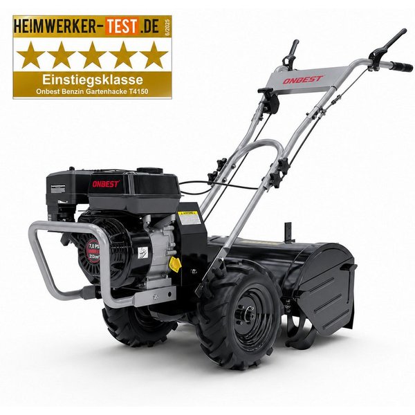 Onbest Benzinmotorhacke Gartenfräse T4150 4,1 kW / 7 PS, 53 cm Arbeitsbreite, 53 cm Arbeitsbreite, 35 cm Arbeitstiefe, 12 Hackmesser, Radantrieb