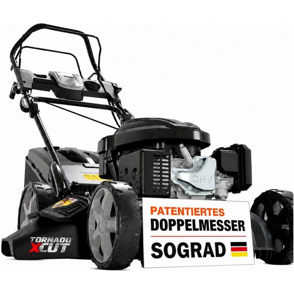 Onbest Benzinrasenmäher mit Antrieb, 5in1, 60 Liter Fangkorb, 51 cm Schnittbreite, 6,5 PS, Mulchkit, Sograd-Lüfterrad