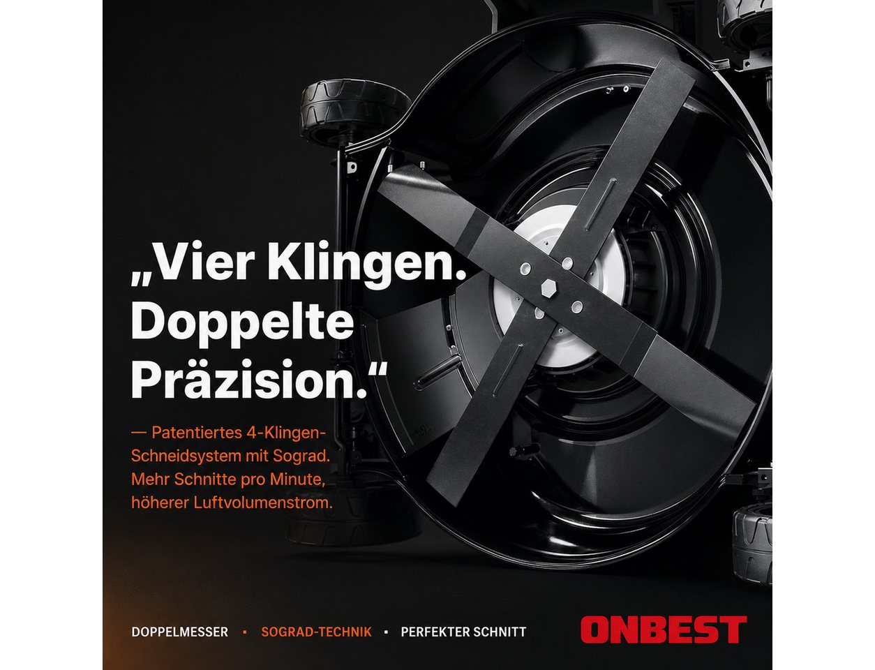 Onbest Benzinrasenmäher mit Antrieb, 5in1, 60 Liter Fangkorb, 51 cm Schnittbreite, 6,5 PS, Mulchkit, Sograd-Lüfterrad – Bild 3 von 5