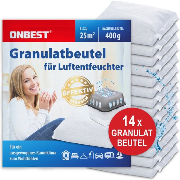 Onbest Luftentfeuchter-Nachfüllpack Set mit 14 x 400 g, Granulat Nachfüllbeutel, Universal einsetzbar