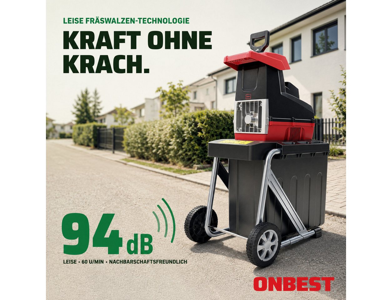Onbest Messerhäcksler RS2844 mit Stopfer, 2800W, 60L Fangbox, 4,4 cm max. Astdurchmesser, Rücklauf, Selbsteinzug – Bild 5 von 5