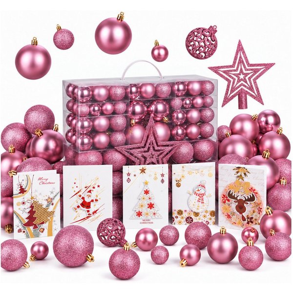 Onbest Weihnachtsbaumkugel Weihnachtskugeln 128-teiliges Set PLUS 5x Karten & 1x Baumspitze, in 3 Größen, 3 Designs, Weihnachtsschmuck Weihnachtsdeko