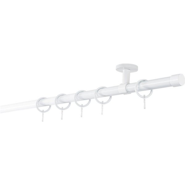 ondeco Gardinenstange Rundrohr Deckenabstand 4cm Kappe, Ø 20 mm, 1-läufig-läufig, Wunschmaßlänge, Bohren, verschraubt