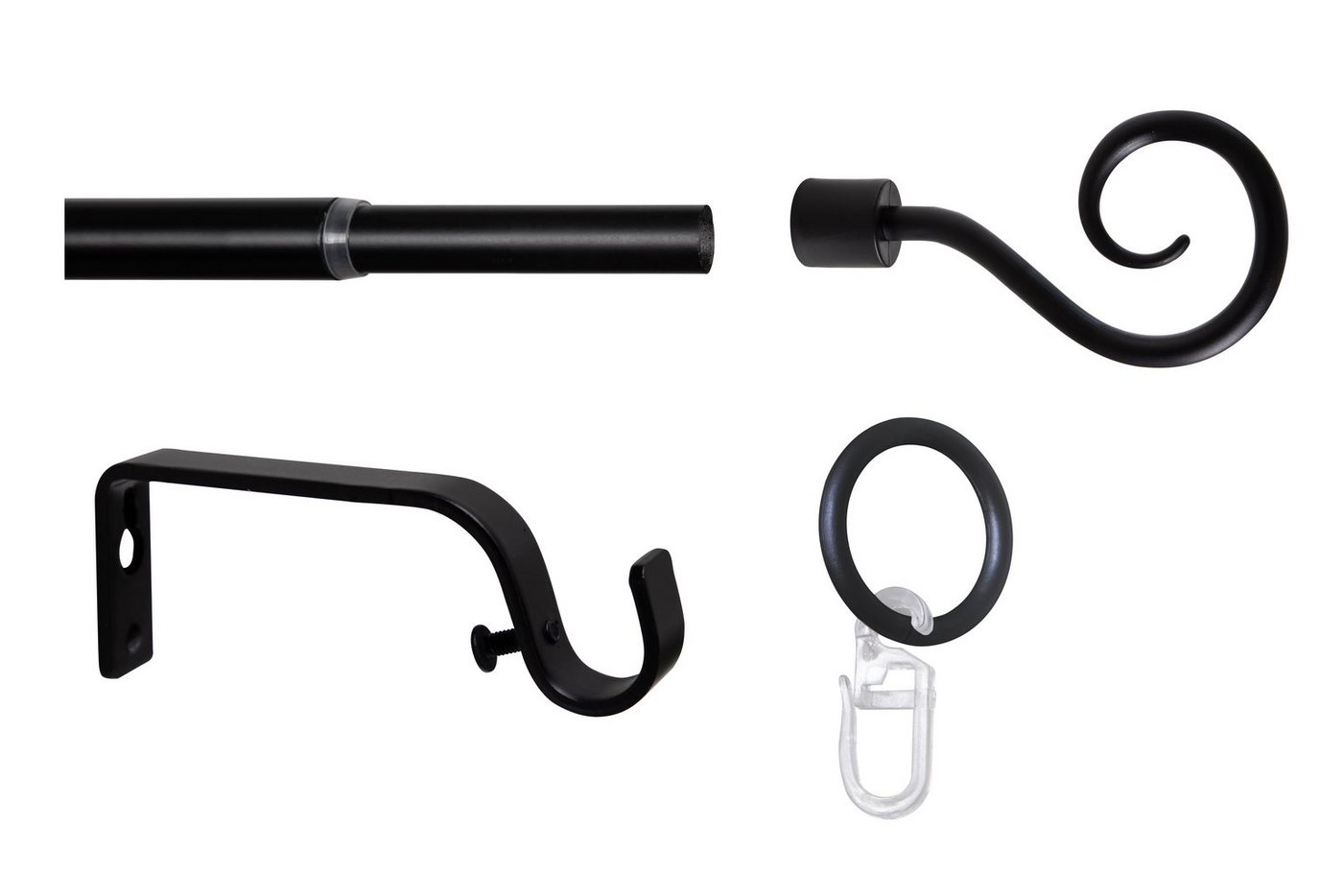 ondeco Gardinenstange Teleskopgarnitur Hook, Ø 16 mm, 1-läufig, ausziehbar, Bohren, verschraubt, Metall – Bild 5 von 5