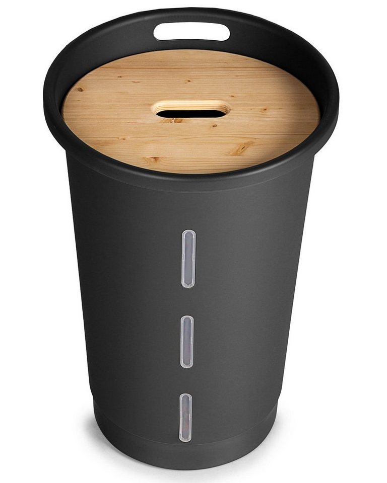 ONDIS24 Aufbewahrungsbox Pelletbehälter Aufbewahrungsbehälter mit Deckel aus Holz, Sichtfenster / 60,5 cm (H) / ⌀ 39,7 cm / Volumen 38l / rollend – Bild 2 von 5