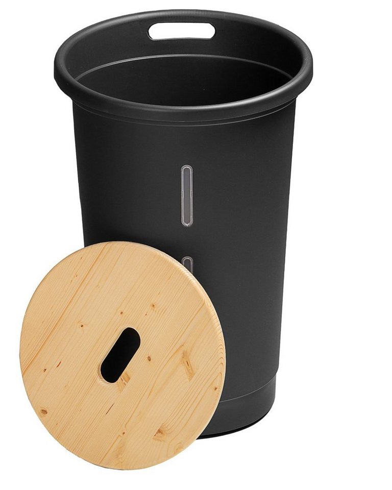 ONDIS24 Aufbewahrungsbox Pelletbehälter Aufbewahrungsbehälter mit Deckel aus Holz, Sichtfenster / 60,5 cm (H) / ⌀ 39,7 cm / Volumen 38l / rollend – Bild 3 von 5