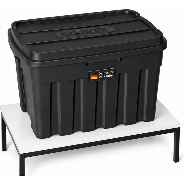 ONDIS24 Aufbewahrungsbox Tuffbox Lagerbox mit Deckel 140L schwarz, 77 x 52 x 47 cm, stapelbar, aus 100% recyceltem Material