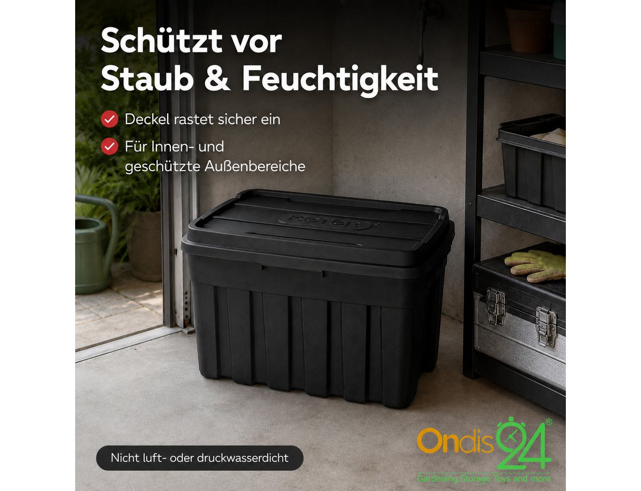 ONDIS24 Aufbewahrungsbox Tuffbox Lagerbox mit Deckel 140L schwarz, 77 x 52 x 47 cm, stapelbar, aus 100% recyceltem Material – Bild 5 von 5