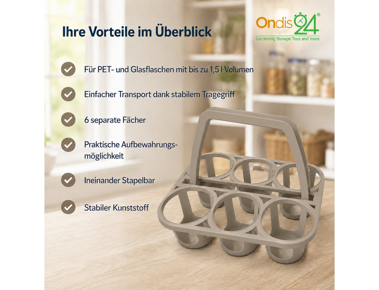 ONDIS24 Flaschenhalter Flaschenträger, Einkaufshilfe, Tragehilfe für 6 Flaschen, (1-St) – Bild 2 von 5