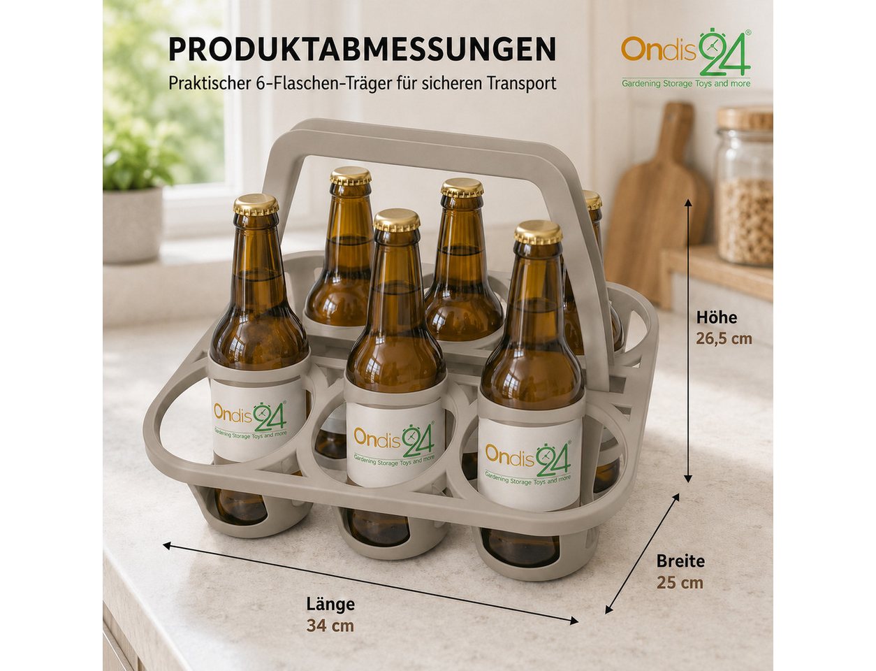 ONDIS24 Flaschenhalter Flaschenträger, Einkaufshilfe, Tragehilfe für 6 Flaschen, (1-St) – Bild 5 von 5