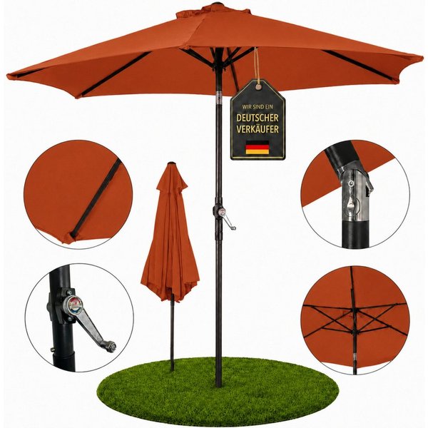 ONDIS24 Marktschirm 1,8 Meter Sonnenschutz Sonnenschirm mit Kurbel, Knick-Gelenk, 100% Polyester (160g/m)