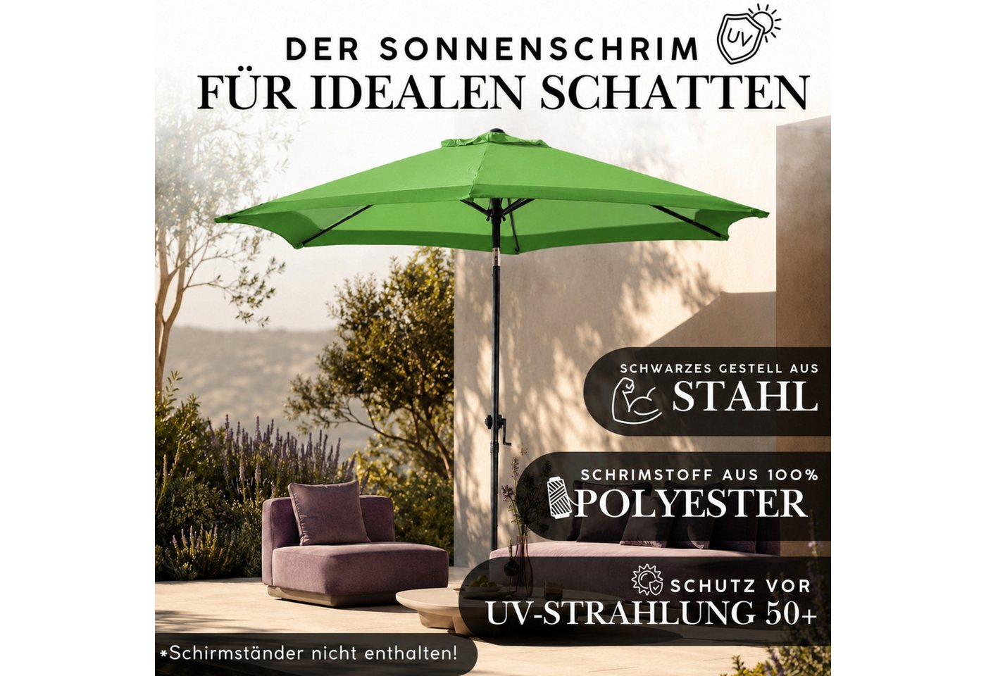 ONDIS24 Marktschirm Sonnenschirm 2,5 Meter Sonnenschutz mit Kurbel, Knick-Gelenk – Bild 3 von 5