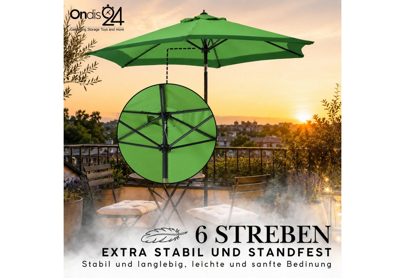 ONDIS24 Marktschirm Sonnenschirm 2,5 Meter Sonnenschutz mit Kurbel, Knick-Gelenk – Bild 5 von 5