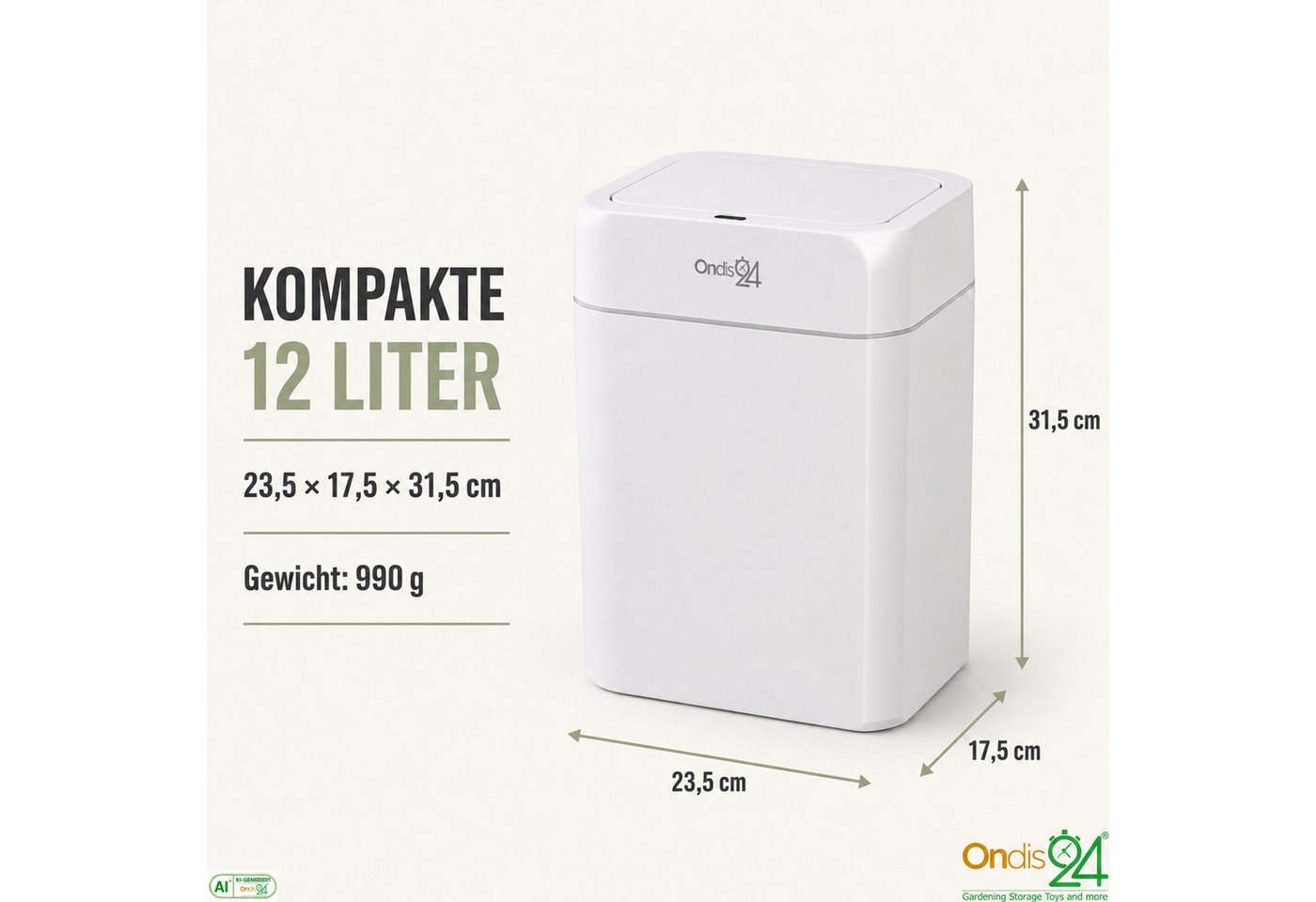 ONDIS24 Mülleimer Sensor Papierkorb Marlene mit Infrarot-Sensor, Soft Close, in 12/16/50 Liter für hygienische Abfallentsorgung – Bild 2 von 5