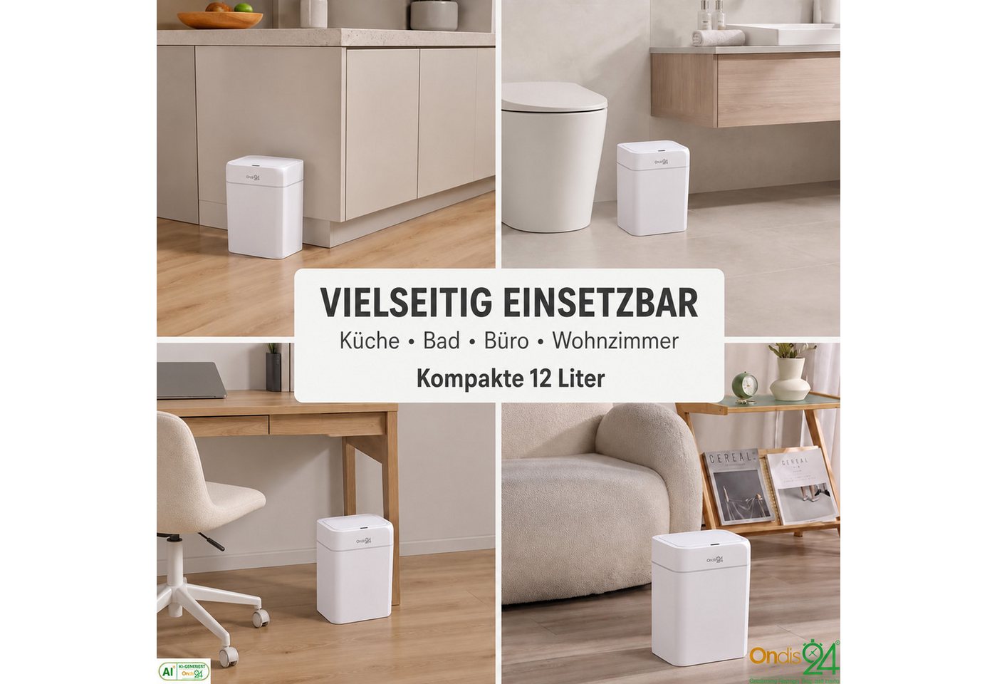 ONDIS24 Mülleimer Sensor Papierkorb Marlene mit Infrarot-Sensor, Soft Close, in 12/16/50 Liter für hygienische Abfallentsorgung – Bild 5 von 5