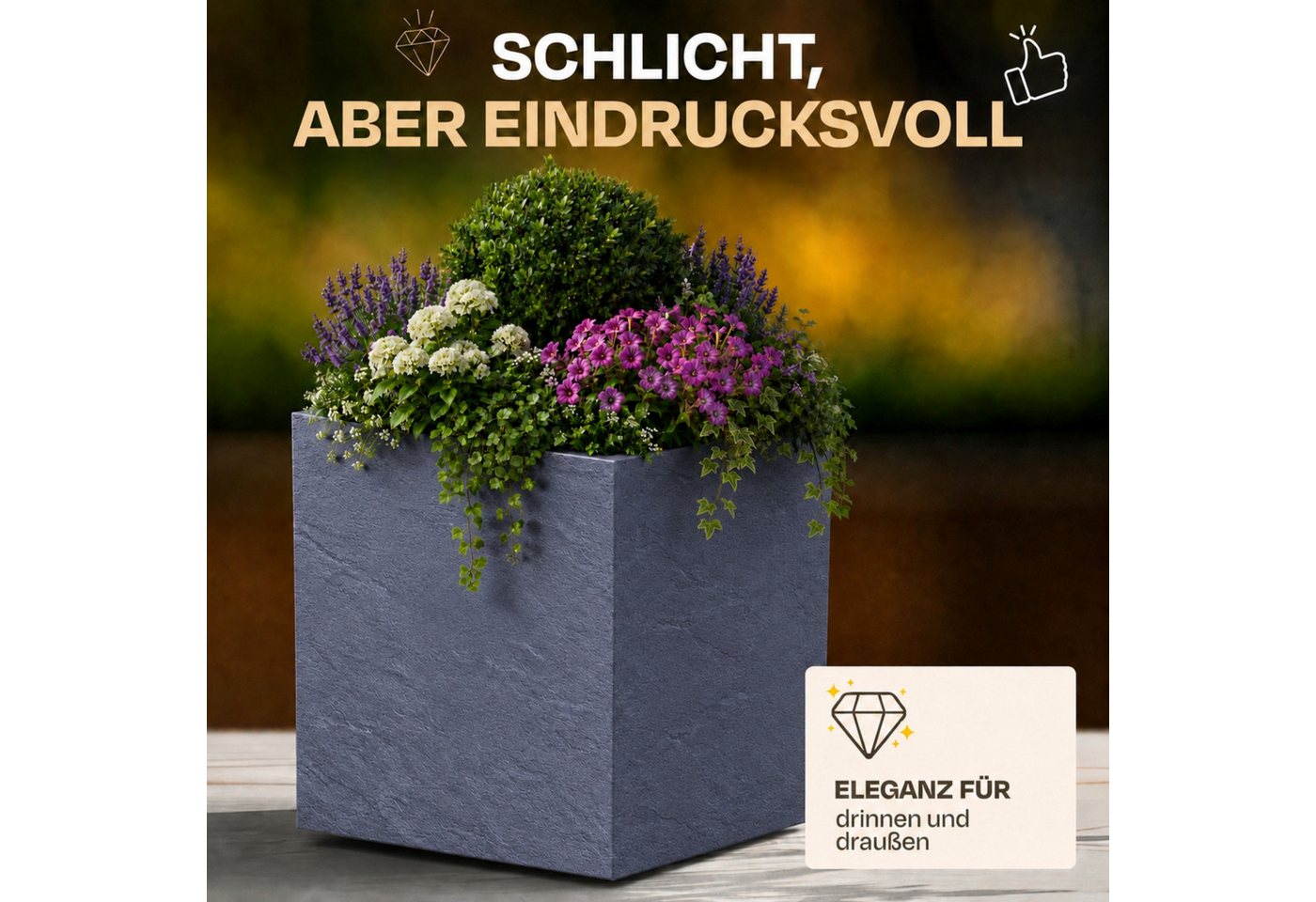 ONDIS24 Pflanzkübel Vulkan, 21L, Blumenkasten quadratisch, mit Wasserspeicher, robuster Kunststoff, UV - und witterungsbeständig – Bild 4 von 5