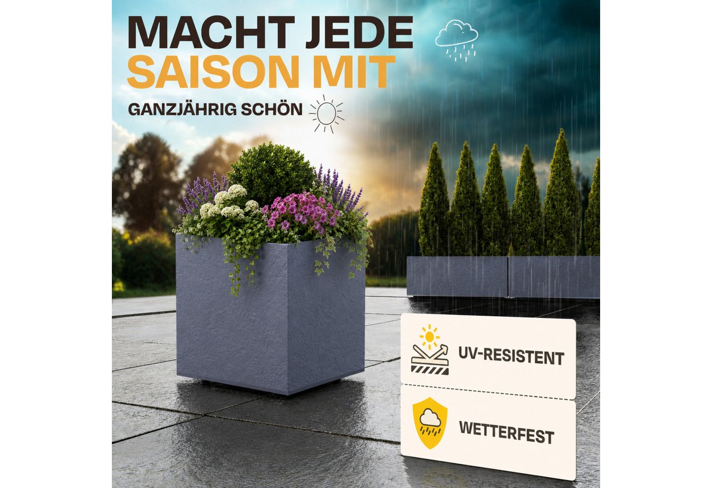 ONDIS24 Pflanzkübel Vulkan, 21L, Blumenkasten quadratisch, mit Wasserspeicher, robuster Kunststoff, UV - und witterungsbeständig – Bild 5 von 5