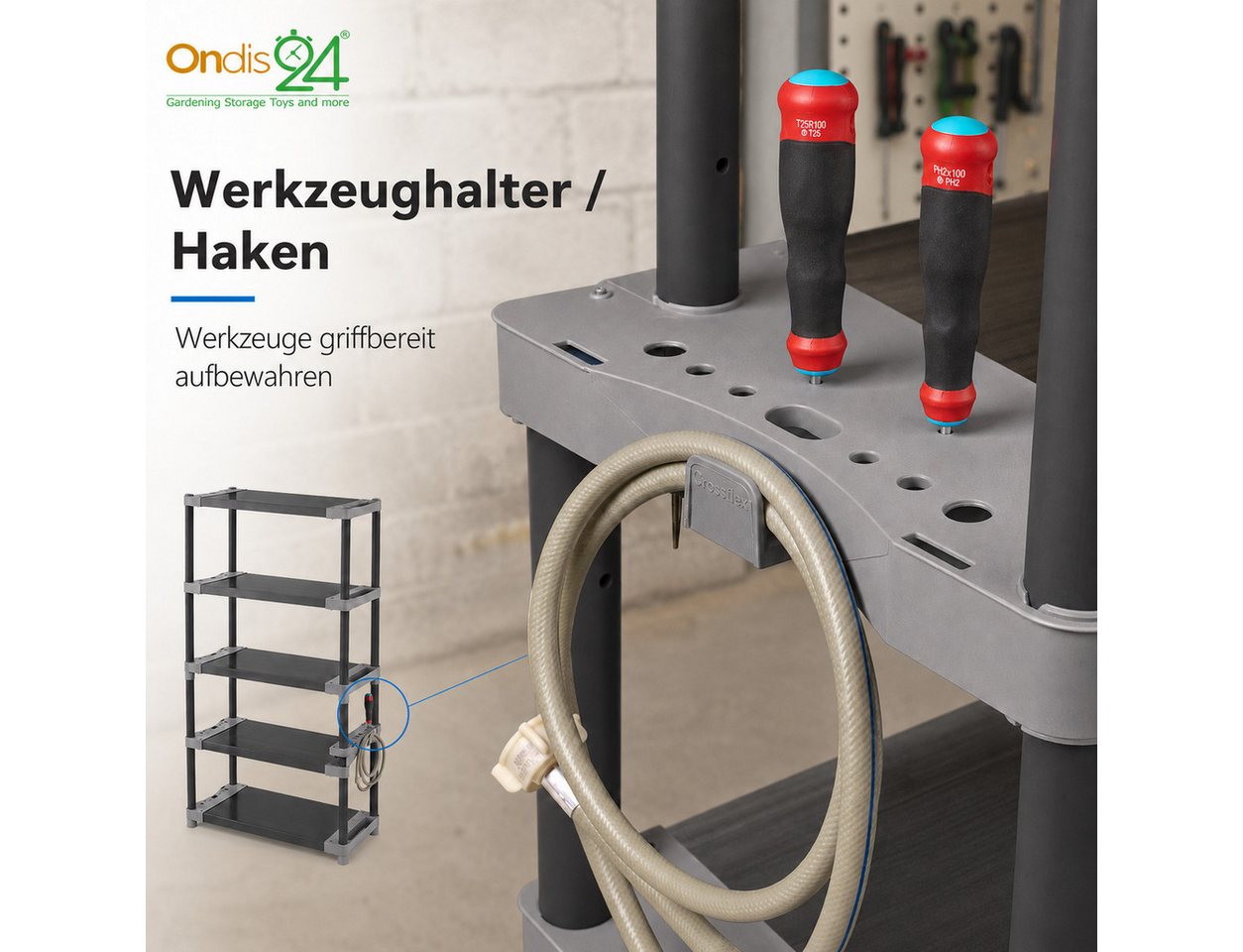 ONDIS24 Schwerlastregal Lagerregal Steckregal Kunststoffregal Qualipro 175 cm hoch, je 5 Böden bis gesamt 600/750 kg belastbar, mit Halterungen – Bild 2 von 5