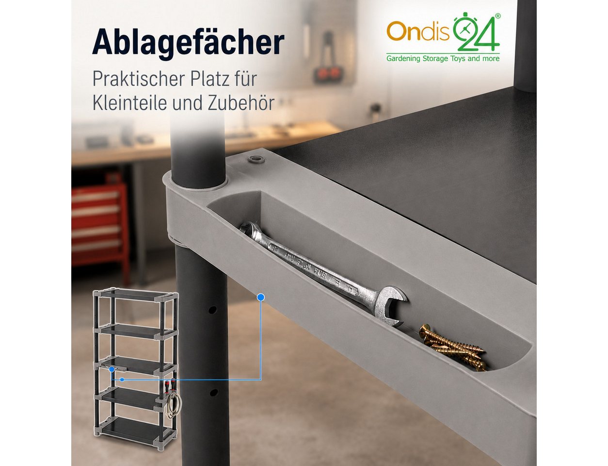 ONDIS24 Schwerlastregal Lagerregal Steckregal Kunststoffregal Qualipro 175 cm hoch, je 5 Böden bis gesamt 600/750 kg belastbar, mit Halterungen – Bild 3 von 5