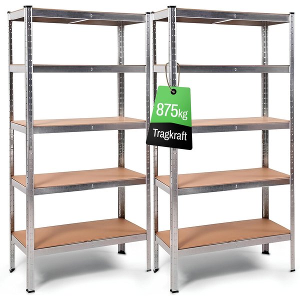 ONDIS24 Schwerlastregal Metallregal Thomas, Lagerregal 90 x 40 x 180 (H) cm, Kellerregal, 2-tlg., 875kg Steckregal mit 5 Einlegeböden, Werkstattregal 5X 175kg b