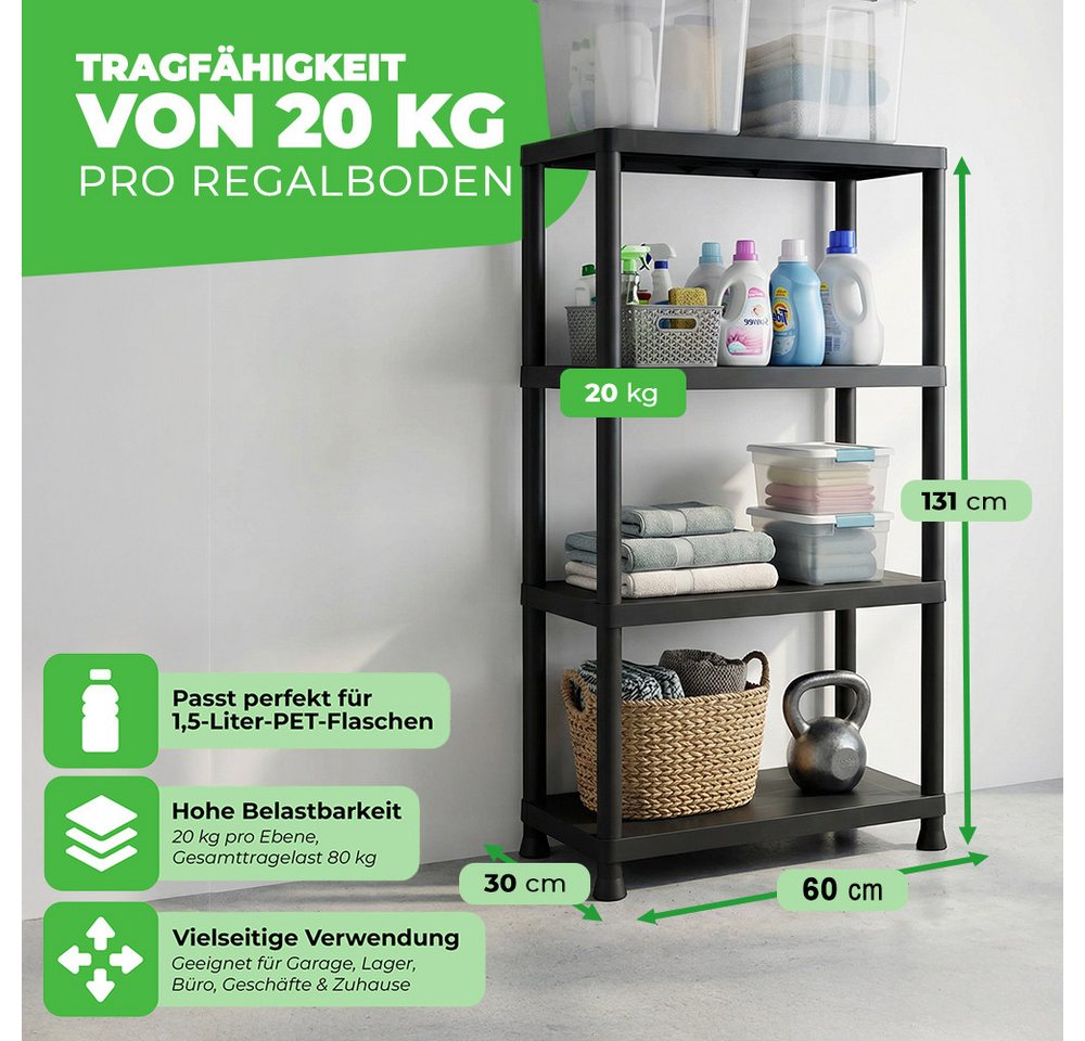 ONDIS24 Steckregal 2x Kunststoffregal, 60 x 30 x 131 (H) cm, 4 Böden, Schwerlastregal, bis zu 80 kg, Regal, Lagerregal - Doppelpack – Bild 2 von 5