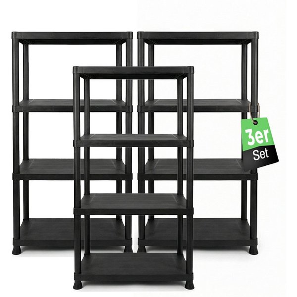 ONDIS24 Steckregal 3x Kunststoffregal, 60 x 30 x 131 (H) cm, 4 Böden, Schwerlastregal, bis zu 80 kg, Regal, Lagerregal - 3er Pack
