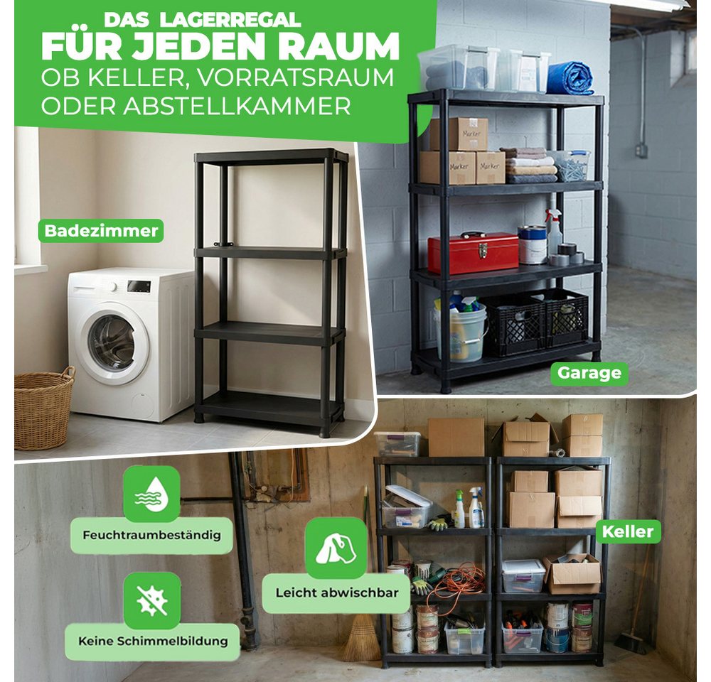 ONDIS24 Steckregal 3x Kunststoffregal, 60 x 30 x 131 (H) cm, 4 Böden, Schwerlastregal, bis zu 80 kg, Regal, Lagerregal - 3er Pack – Bild 3 von 5