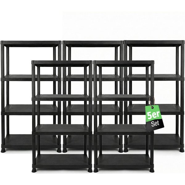 ONDIS24 Steckregal 5x Kunststoffregal, 60 x 30 x 131 (H) cm, 4 Böden, Schwerlastregal, bis zu 80 kg, Regal, Lagerregal - 5er Pack
