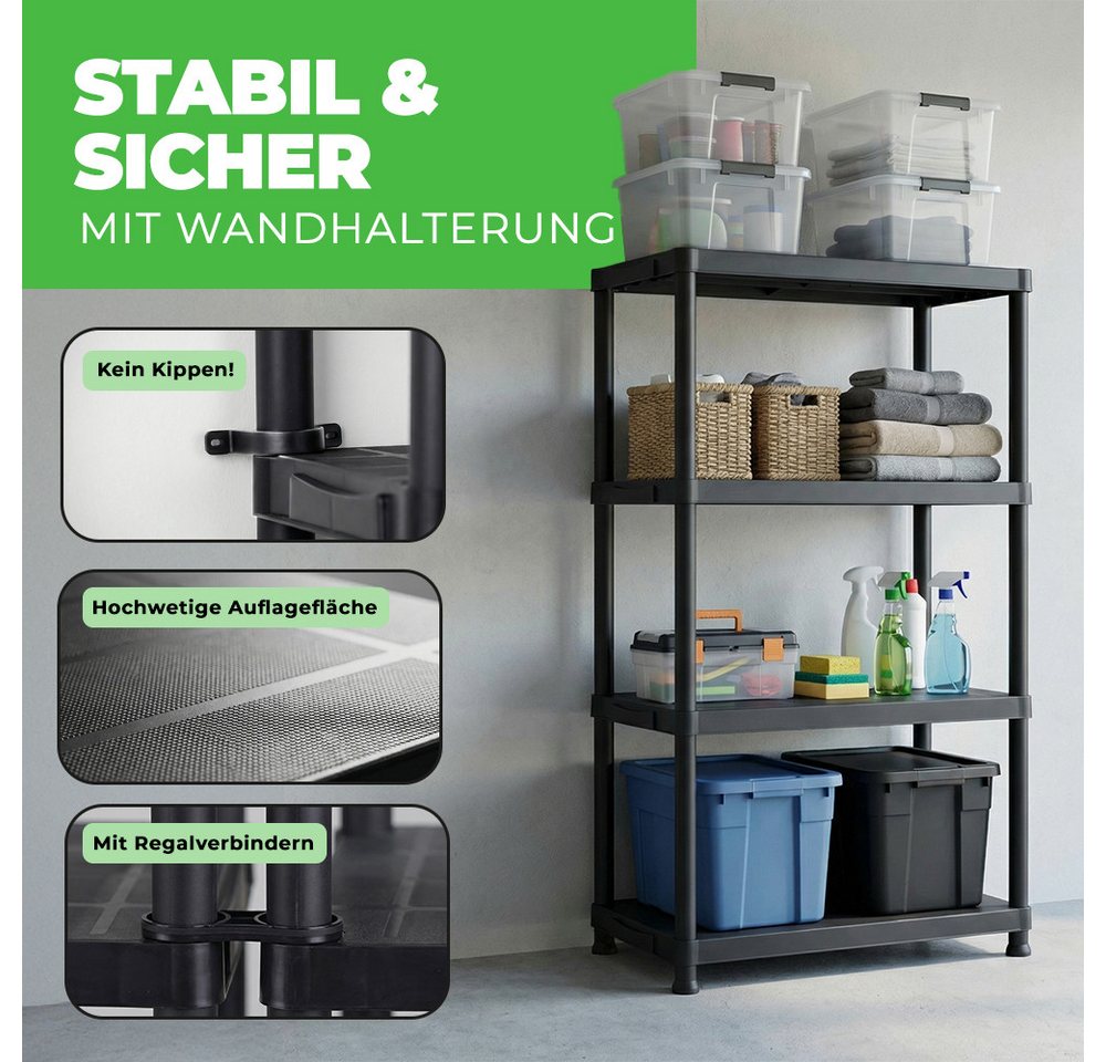 ONDIS24 Steckregal 5x Kunststoffregal, 60 x 30 x 131 (H) cm, 4 Böden, Schwerlastregal, bis zu 80 kg, Regal, Lagerregal - 5er Pack – Bild 5 von 5