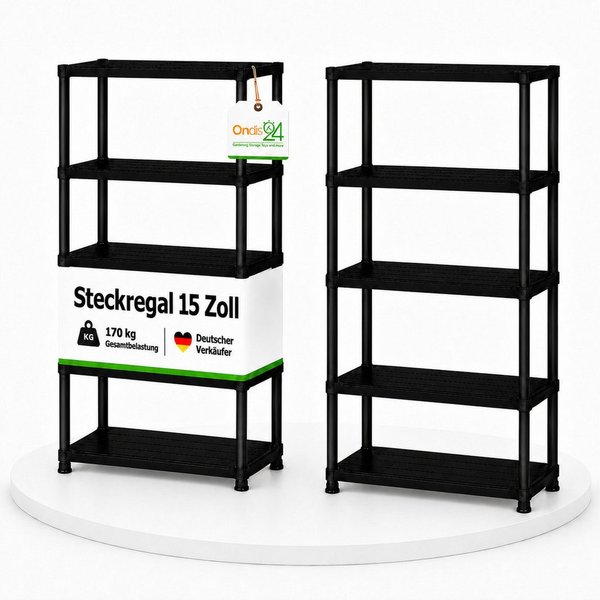 ONDIS24 Steckregal Lagerregal, 71 x 35 x 172 (H) cm, Steckregal, Kunststoffregal, 2-tlg., 15 Zoll Schwerlastregal, bis zu 180 kg belastbar