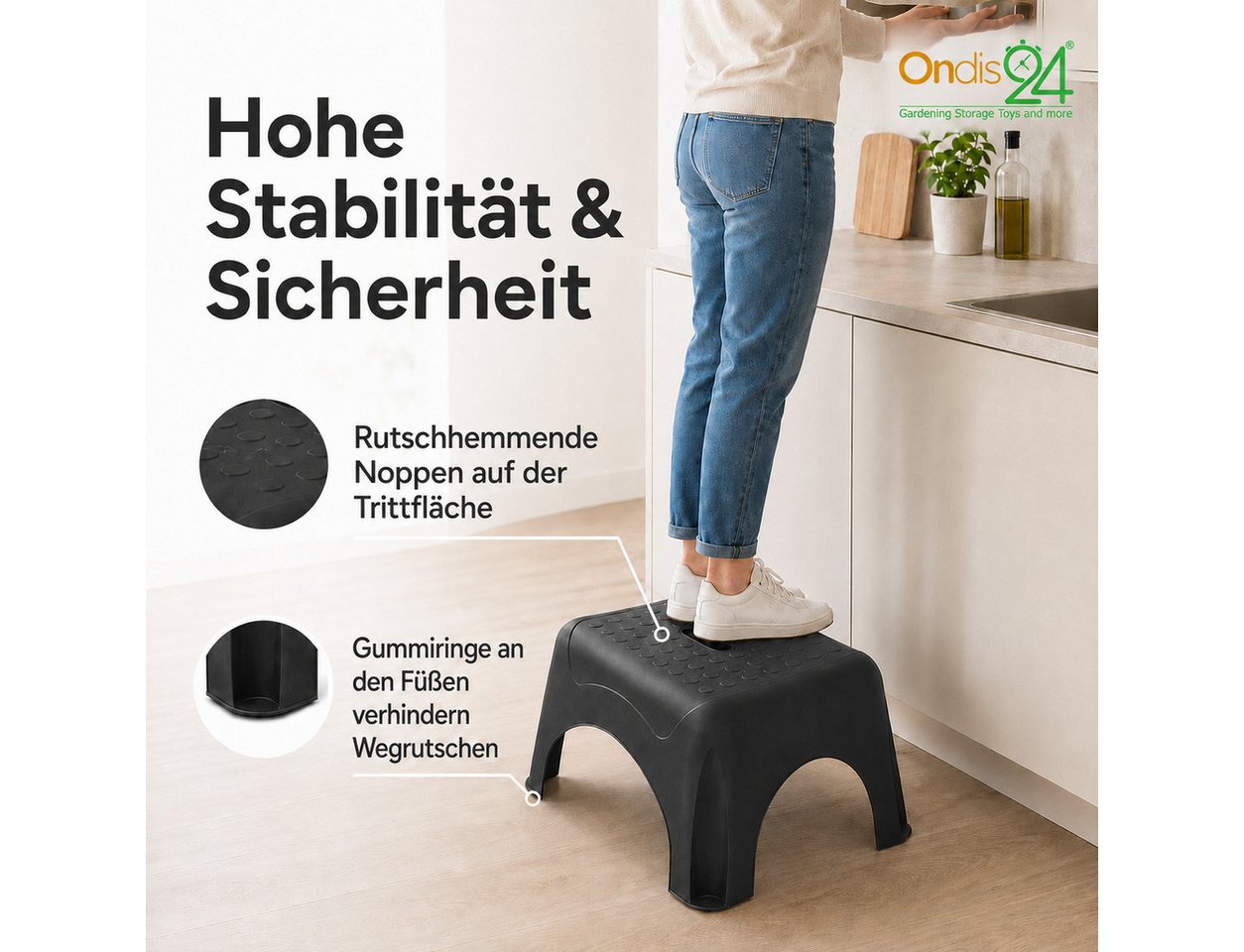 ONDIS24 Tritthocker Tritthocker Step Stool mit bis zu 150 kg belastbar – Bild 4 von 5