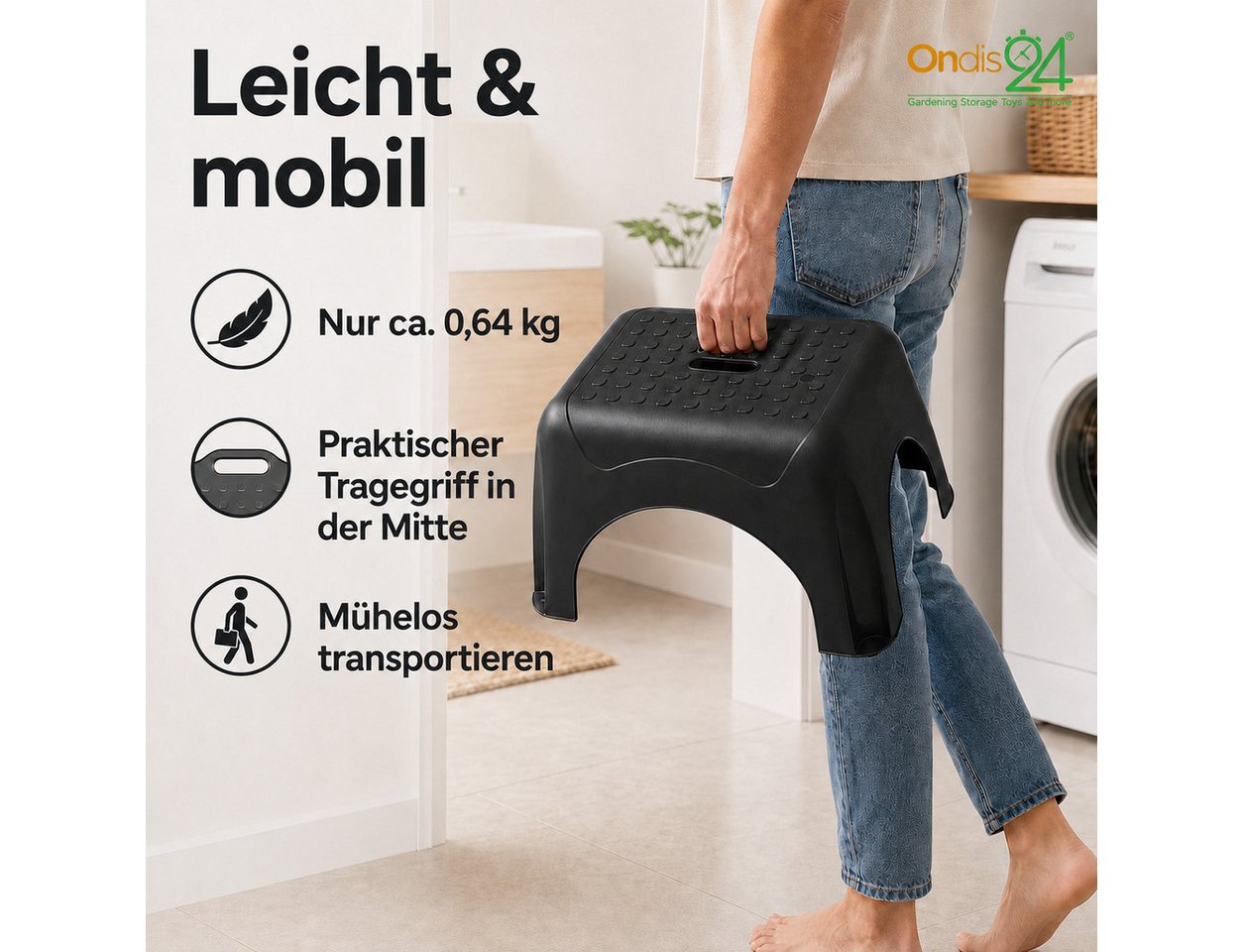 ONDIS24 Tritthocker Tritthocker Step Stool mit bis zu 150 kg belastbar – Bild 5 von 5