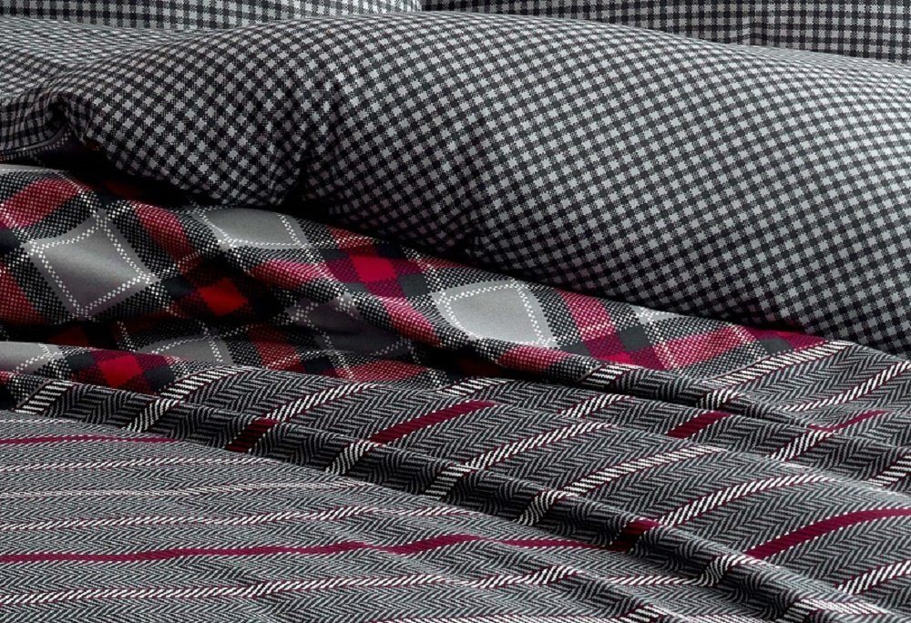 One Home Bettwäsche Berry, Renforcé, 3 teilig, Baumwolle, gestreift und kariert, Doppelbett – Bild 4 von 5