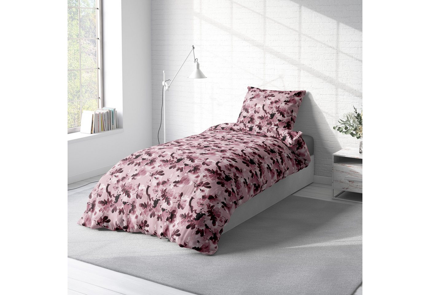 One Home Bettwäsche Blumen Winter, Biber, 2 teilig, geblümt florales Design, kuschelig warme weiche Baumwolle Flanell – Bild 3 von 5