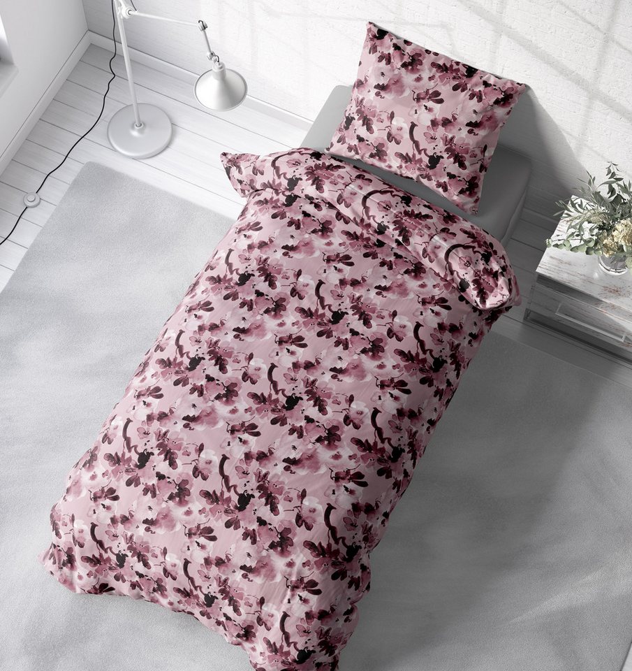 One Home Bettwäsche Blumen Winter, Biber, 2 teilig, geblümt florales Design, kuschelig warme weiche Baumwolle Flanell – Bild 4 von 5