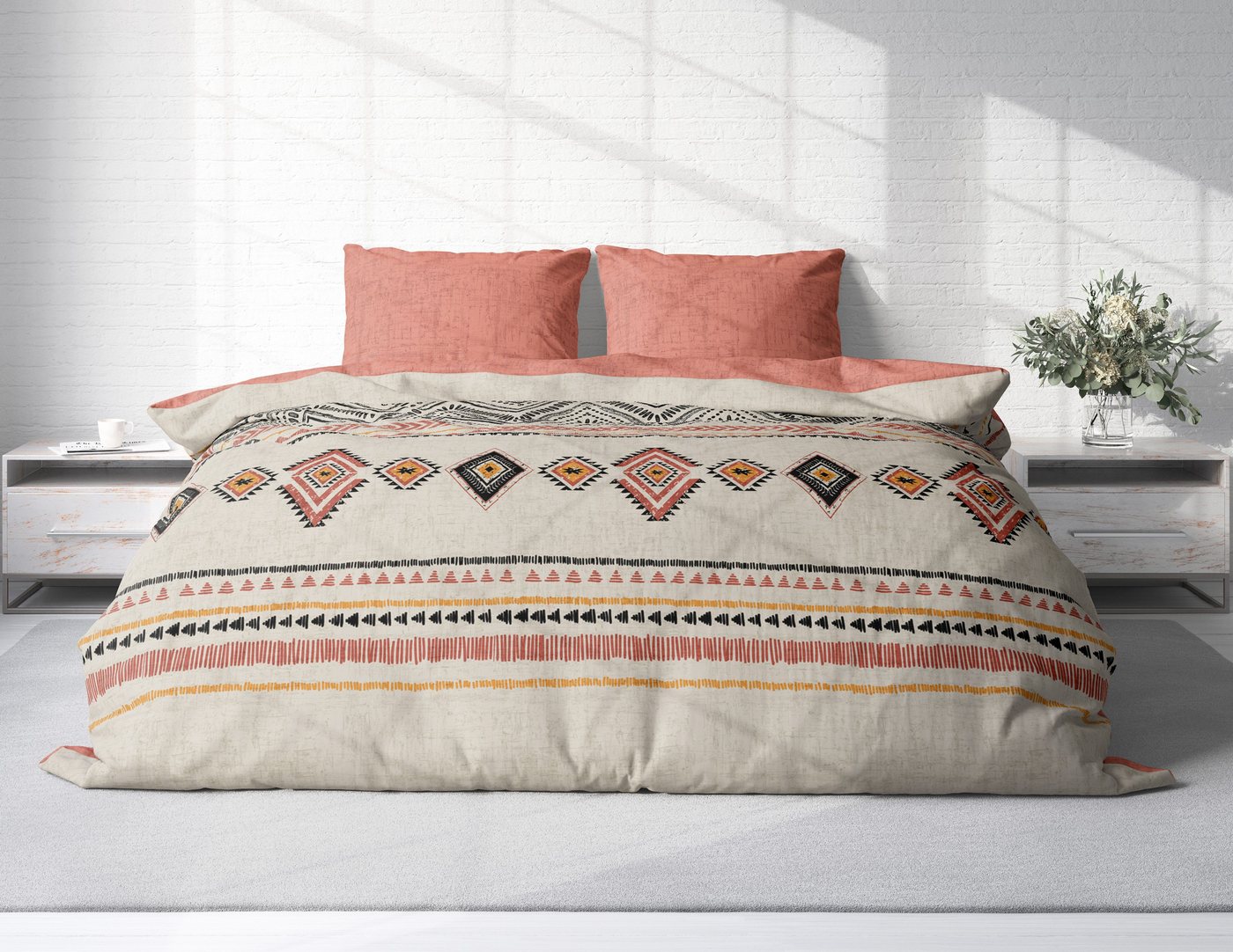 One Home Bettwäsche Boho, Renforcé, 3 teilig, Ethno-Look, Boho-Stil, Zick-Zack, Rautenmuster, Wende – Bild 2 von 5