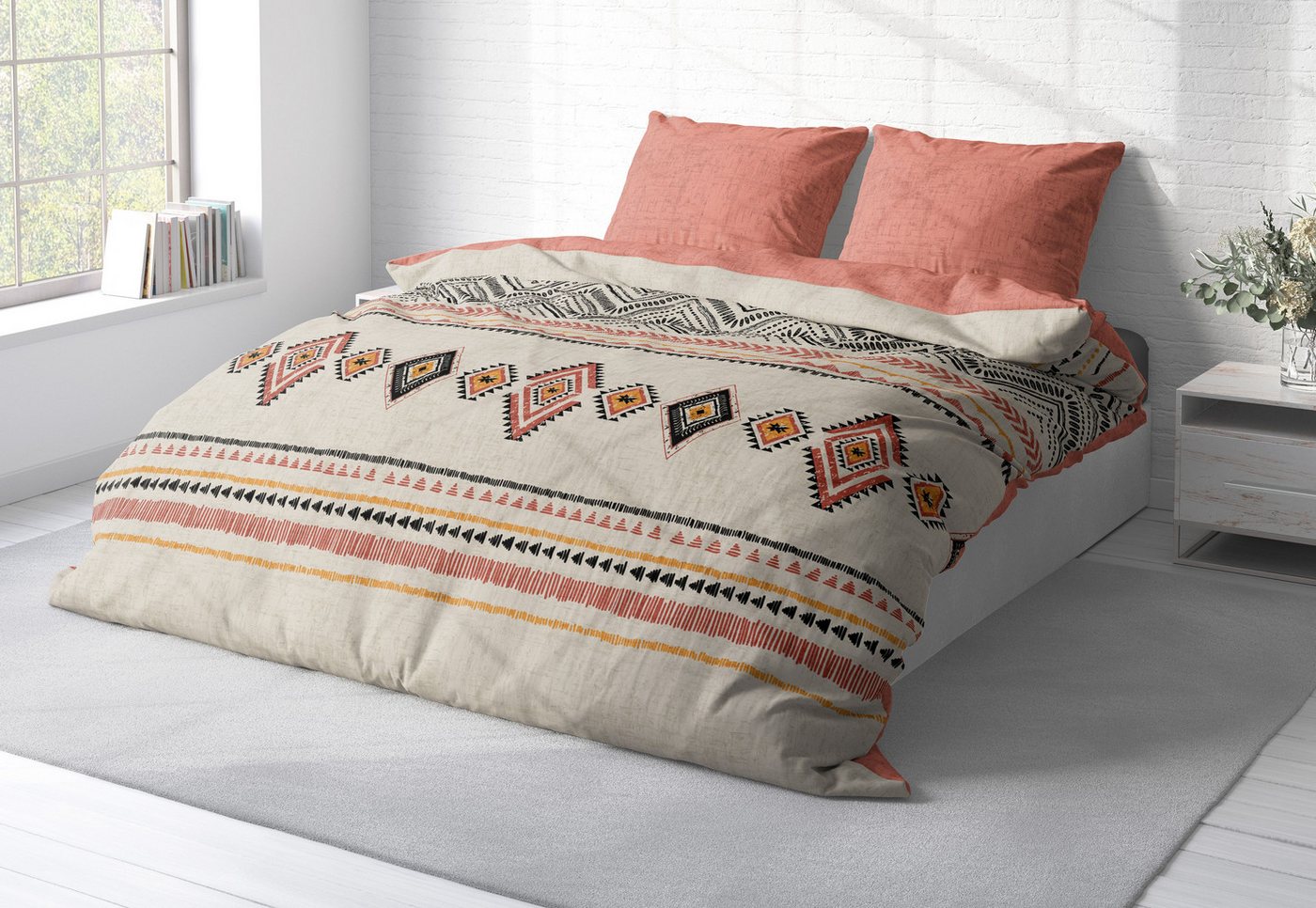One Home Bettwäsche Boho, Renforcé, 3 teilig, Ethno-Look, Boho-Stil, Zick-Zack, Rautenmuster, Wende – Bild 3 von 5