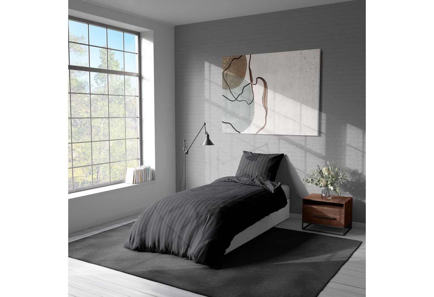 One Home Bettwäsche Damast, Mikrofaser, gestreift und elegant, 2 teilig Übergröße – Bild 3 von 5