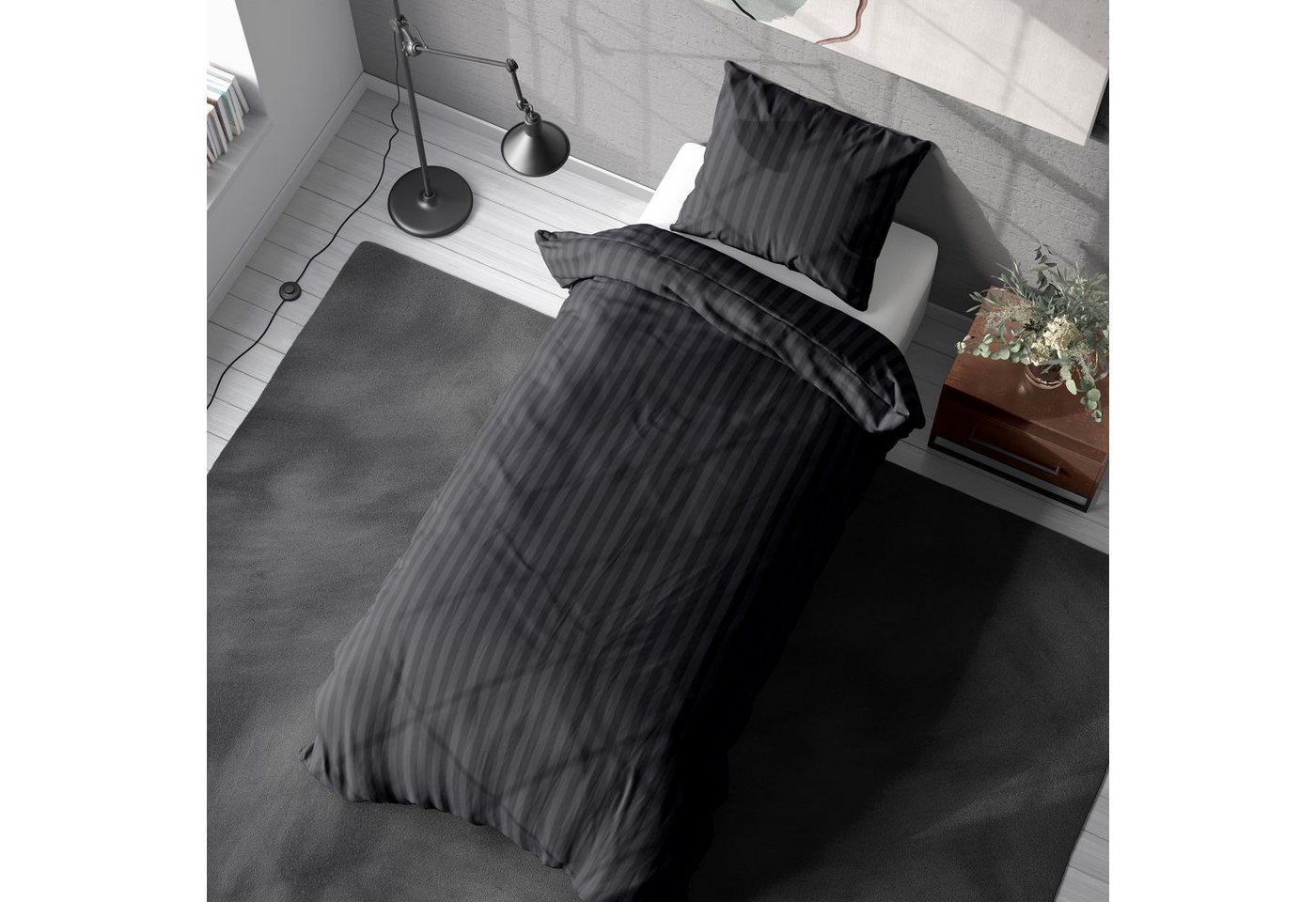 One Home Bettwäsche Damast, Mikrofaser, gestreift und elegant, 2 teilig Übergröße – Bild 4 von 5