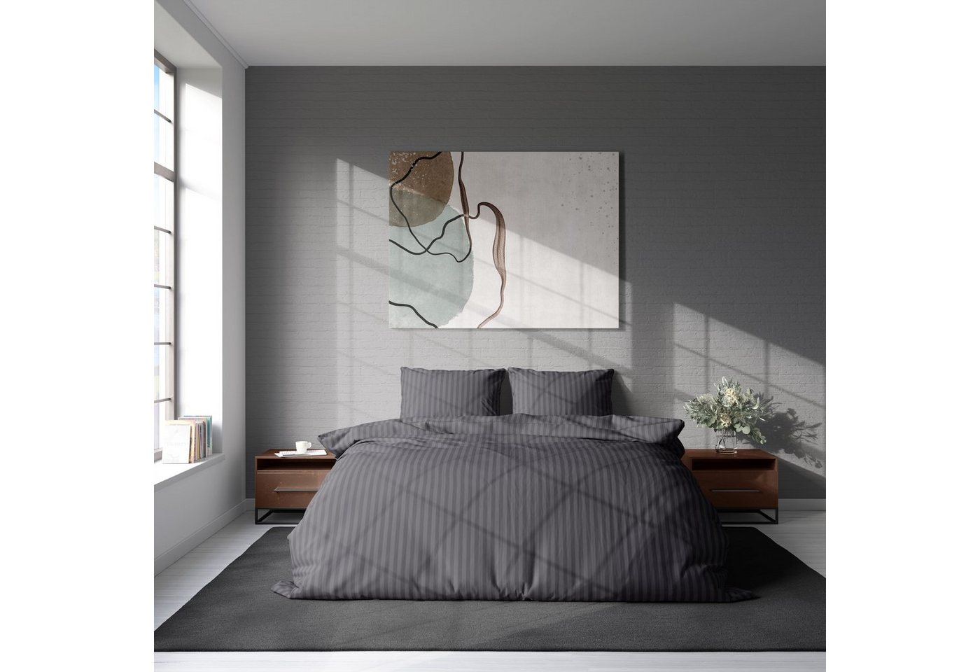 One Home Bettwäsche Damast, Mikrofaser, gestreift und elegant, 3 teilig Doppelbett – Bild 2 von 5